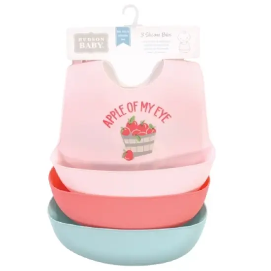 Hudson Baby Infant Girl Silicone Bibs, Apple Of My Eye, One Size image {1}