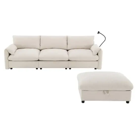 Whisen Oversized Chenille Sectional Sofa with Storage Ottoman and Pockets, Adjustable Phone Holder and Charging Ports image {9}