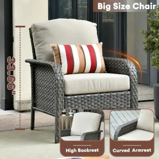 XIZZI Outdoor Wicker Sofa Set with Optional Swivel Chairs, 3.5" Cushions 5 Colors (Gray, Black, Navy, etc.), All-Weather Rattan, Modular 2-7 Pieces image {5}