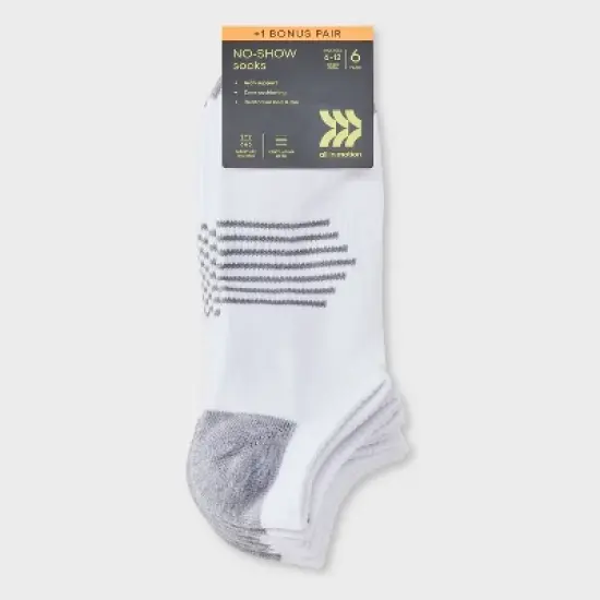 Men's Striped Arch Socks 6+1pk - All in Motion&trade; White 6-12: Recycled Polyester, Flat Seams image {1}