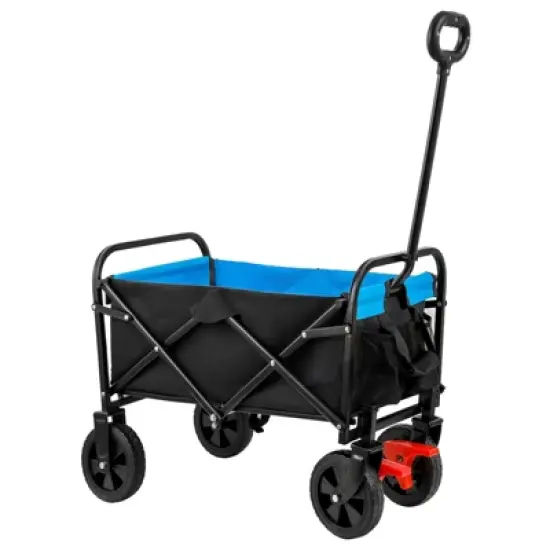DSVIMOY Mini Portable Folding Beach Wagons with Wheels, Portable Carts with Handle, Blue & Black, 30.31"*15.16"*36.22" image {3}