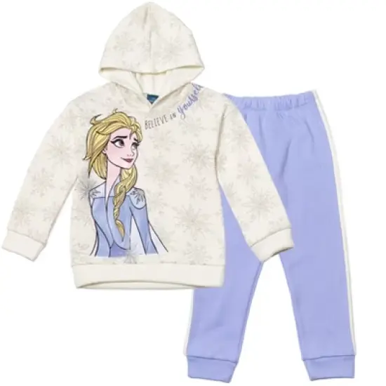Disney Frozen Elsa Girls Fleece Pullover Crossover Hoodie and Pants Outfit Set Little Kid  image {8}