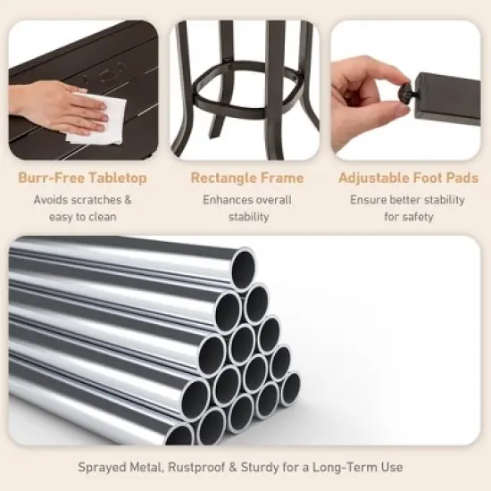 Costway Patio 3pcs Swivel Bar Height Bistro Set Cushioned Table Stools Furniture Outdoor image {7}