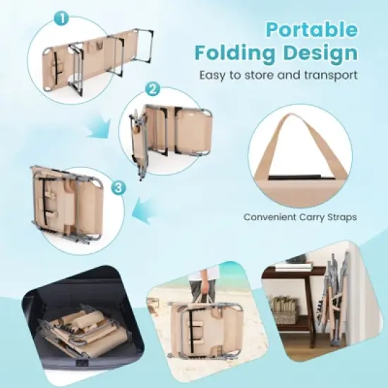 Tangkula 2PCS Beach Lounge Chair Reclining Chair with 5 Adjustable Positions Detachable Pillow &Hand Ropes Blue/Black/Gray/Turquoise/Beige/Pink image {5}