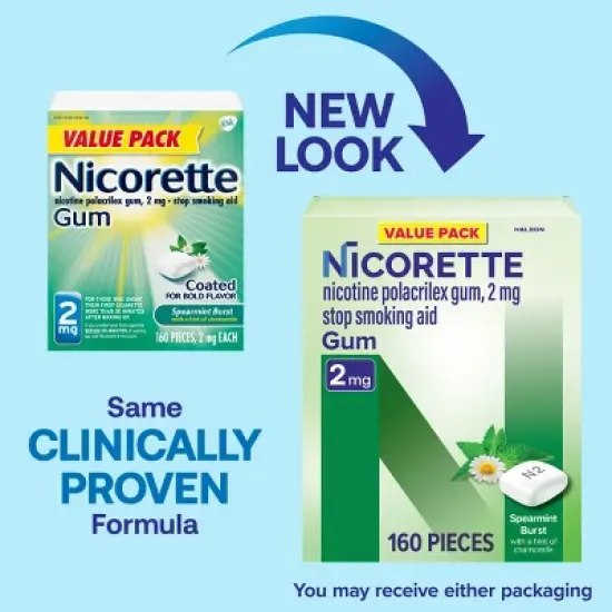 Nicorette 2mg Stop Smoking Aid Nicotine Gum - Spearmint Burst - 160ct image {2}