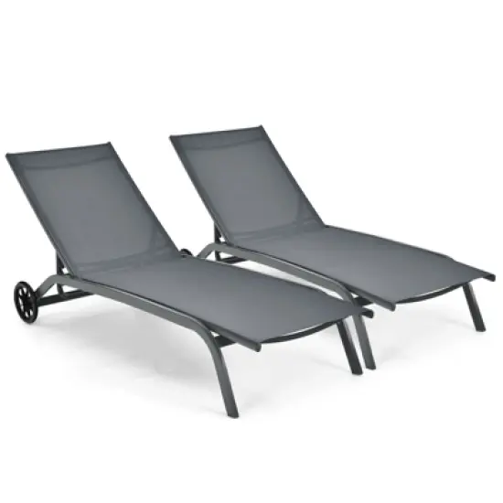 Costway 2PCS Outdoor Adjustable Chaise Lounge Patio 6-Position Recliner Wheels image {9}