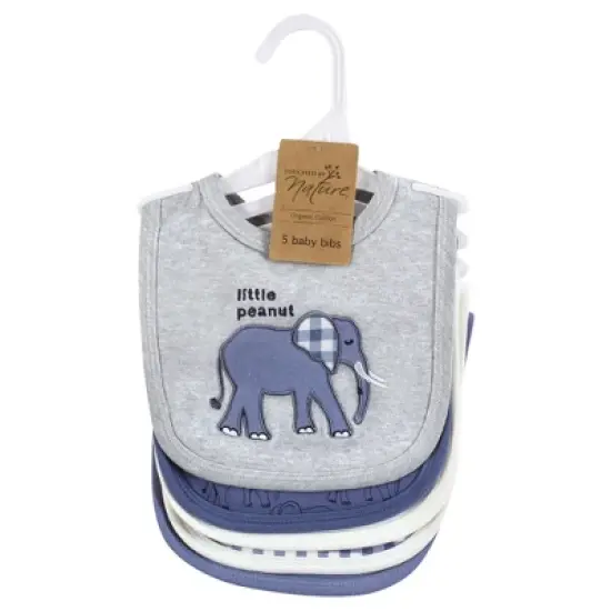 Touched by Nature Infant Boy Organic Cotton Bibs, Blue Peanut, One Size image {1}