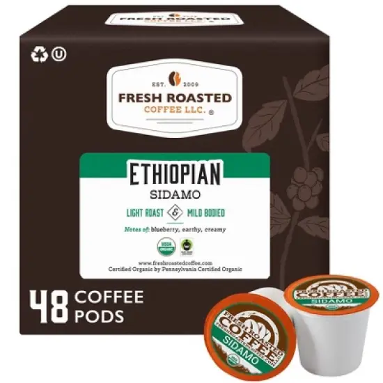 Fresh Roasted Coffee - 48 CT Organic Ethiopian Sidamo Light Roast Single Serve Pods image {9}