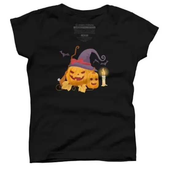 Girl's Design By Humans Halloween Witch Pumpkins With Bats By VectorVillain T-Shirt image {4}