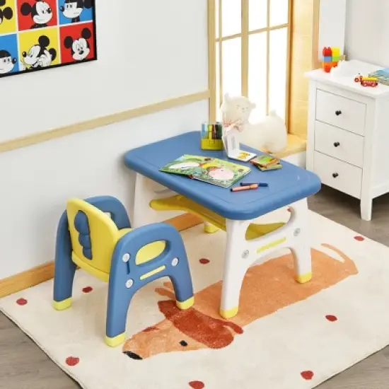 Costway Kids Dinosaur Table and Chair Set Activity Study Desk w/ Building Blocks image {2}