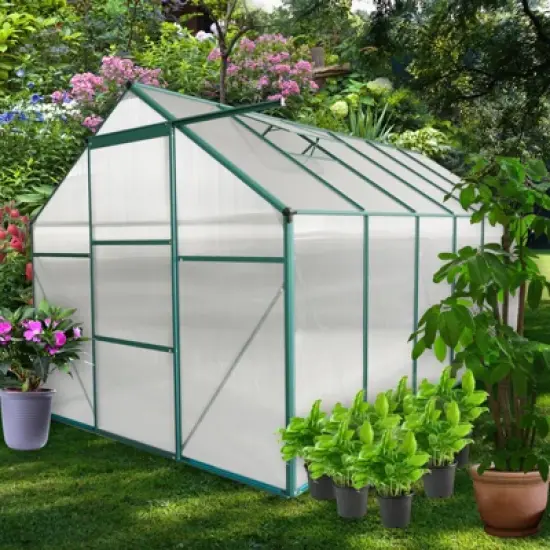 6x12FT Polycarbonate Greenhouse, Heavy Duty Aluminum Walk-in Greenhouses with Sliding Door & Raised Base, Plant Greenhouse for Outdoor Garden Backyard image {1}