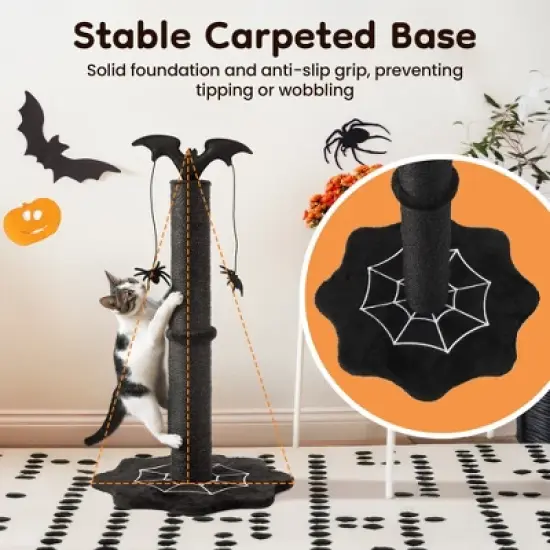 Heynemo 25" Halloween-Themed Cat Scratching Post, Sisal Cat Scratcher with Interactive Hanging Spider Toys, Monster Scratch Pole for Indoor Cats image {2}