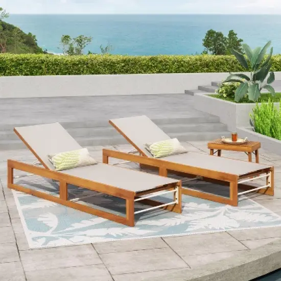 Christopher Knight Home Emile Outdoor Mesh and Acacia Wood Chaise Lounge image {10}