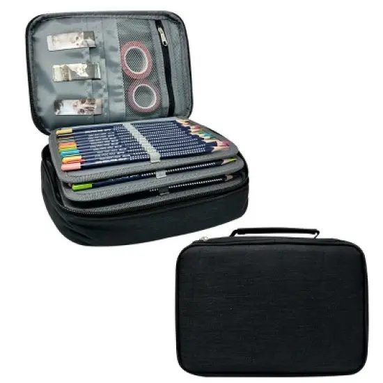 Wrapables Large Capacity 72 Slot Pencil Case for Colored Pencils, Stationery Pouch, Black image {7}