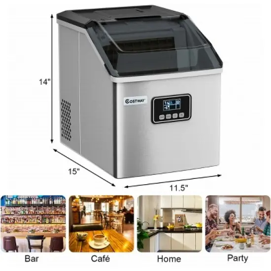Costway Stainless Steel Ice Maker Machine Countertop 48Lbs/24H Self-Clean with LCD Display image {2}