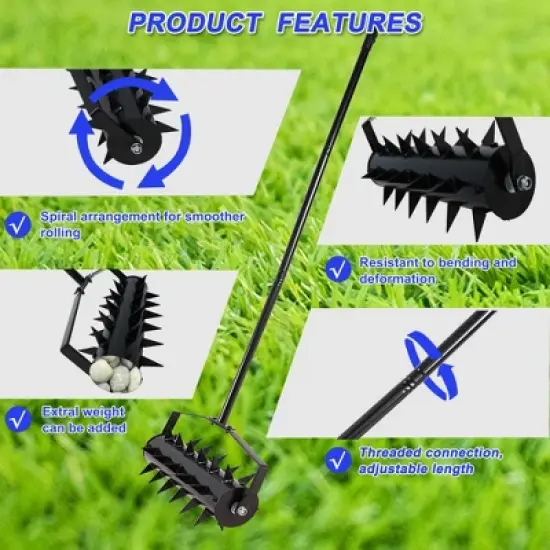 SKRAN Rolling Manual Lawn Aerator, Gardening Lawn Aerator Tool, With Soil Penetrator Spikes Deep Soil Penetration for Garden Grass Patio Yard image {1}