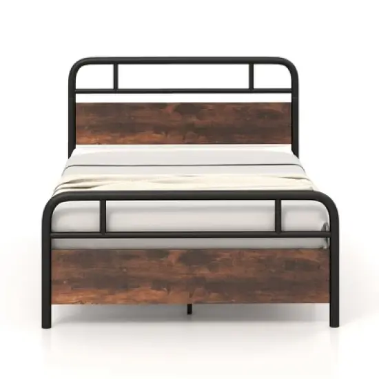 Costway Metal Platform Bed Frame Industrial Headboard Mattress Foundation image {9}