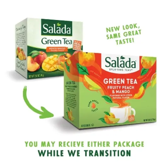 Salada Fruity Peach Mango Green Tea with 40 Individually Wrapped Tea Bags Per Box (Pack of 6) image {3}