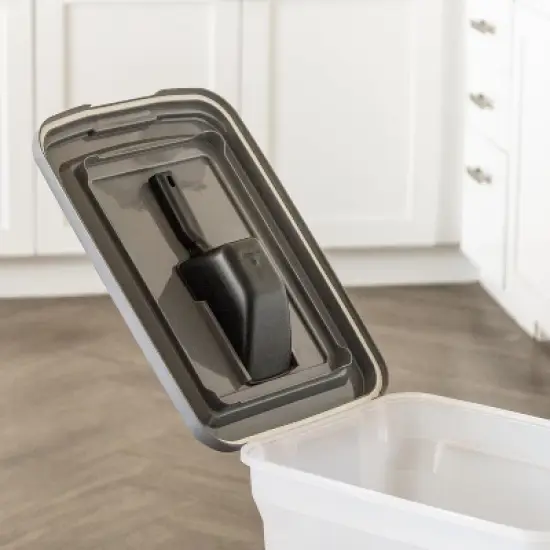 IRIS USA Dog Food Storage Container 40 lbs, Attachable Wheels, & Included Scoop, for Dog Cat Birds and other Pets, Dark Gray image {7}