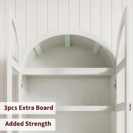 Nasitip 72" Arched Kitchen Pantry Cabinet, Retro  Tall Farmhouse Storage Cabinet with 2 Glass Doors, Drawers, and Adjustable Shelves image {4}