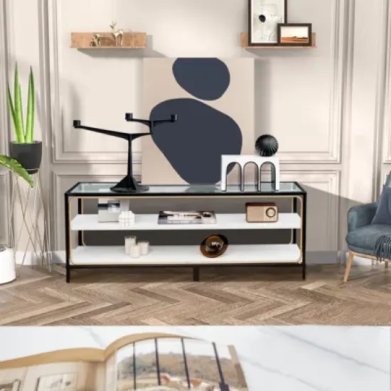 Costway 3-Tier TV Stand Entertainment Center for TV's up to 50'' w/ Tempered Glass Top image {2}