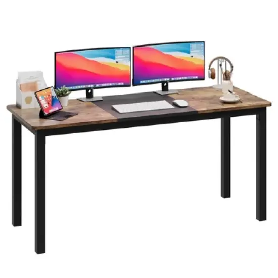 ODK 63 Inch Home Office Computer Desk, Gaming Writing Desk with Black Metal Frame and Sturdy Legs, Modern Dining Table, for Study Room image {2}