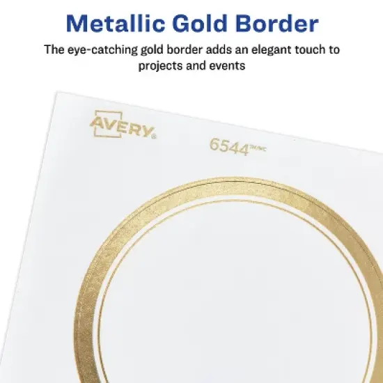 Avery Matte White Labels with Metallic Gold Borders, 3" Round Labels, 60 Total, Laser/Inkjet Printable Labels (6544) image {2}