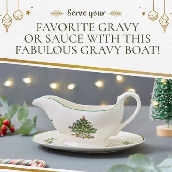 Portmeirion Christmas Tree 9 Oz Gravy Boat & Stand - Festive Porcelain Sauce Boat with Tray for Holiday Gatherings - Microwave, Dishwasher, Oven Safe image {4}