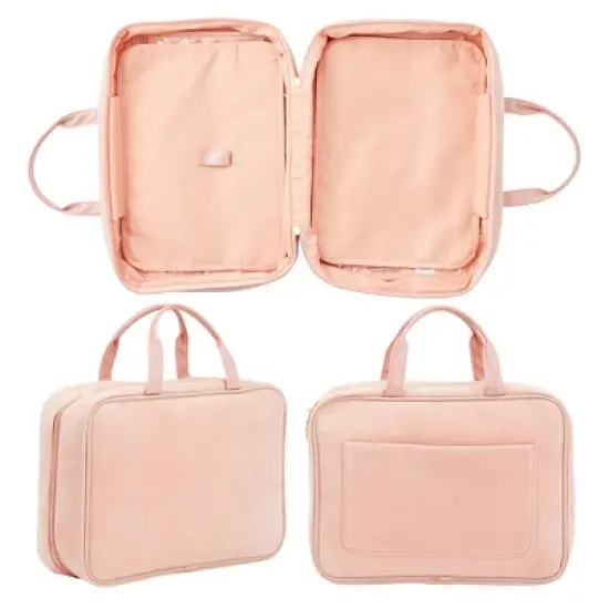 Glamlily Large Pastel Pink Travel Hanging Toiletry Bag with S Hook and Handle, Easy to Clean Polyester Fabric, 12.5 x 4 x 9.5 In image {5}