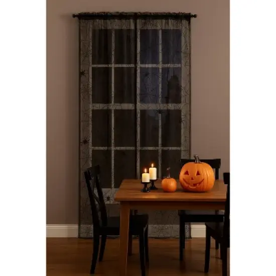 Gallerie II 36" x 72" Black Spider Translucent Web Window Curtain Halloween Decor image {2}