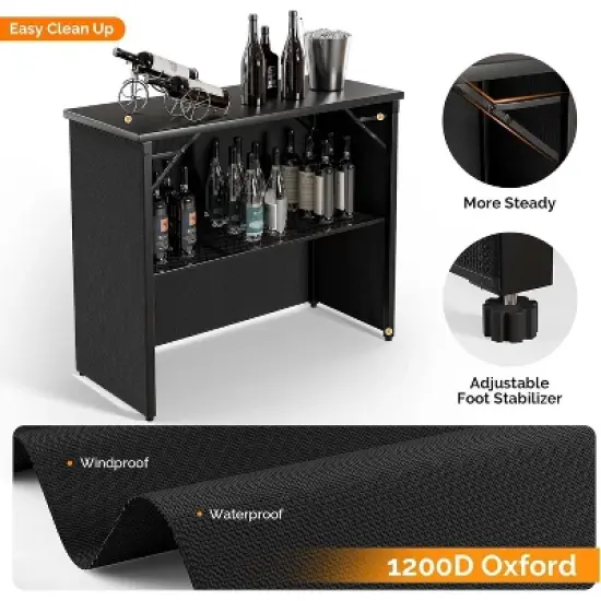 VINGLI 45" Commercial Portable Bar Table for Events, Mobile Bar, Mobile Bartending Station, Outdoor Bar Indoor Pop Up Bar Table with Skirt image {3}