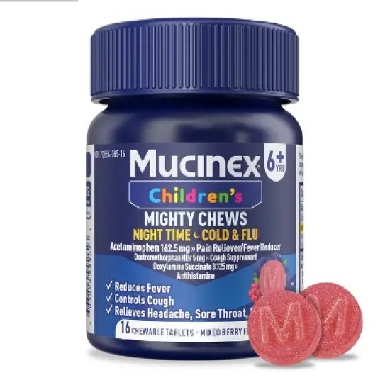 Mucinex Kids' Mighty Chews CCF - Night Chewables - Acetaminophen, Dextromethorphan - 16ct image {10}