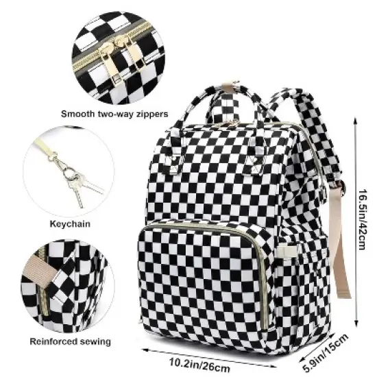 Itopfox Checkered Waterproof Diaper Backpack for Baby Girls and Moms, Large Nappy Bag with Insulated Bottle Pockets image {5}