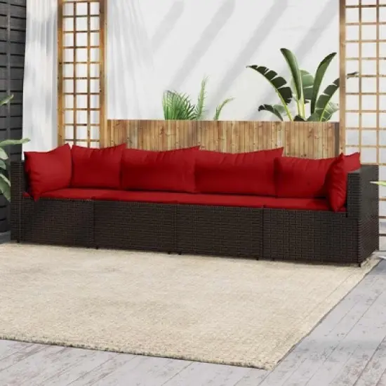 vidaXL Patio Lounge Set Brown with cinnamon red cushions image {1}