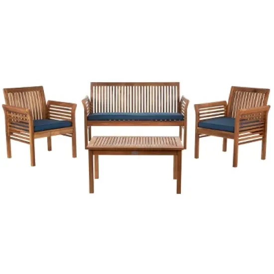 Carson 4pc Outdoor Set - Natural/Navy - Safavieh image {1}