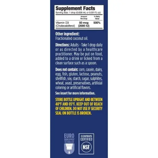 Ddrops Liquid Vitamin D3 Drops 2000 IU (50 mcg) - 180 drops - 0.17 fl oz image {1}