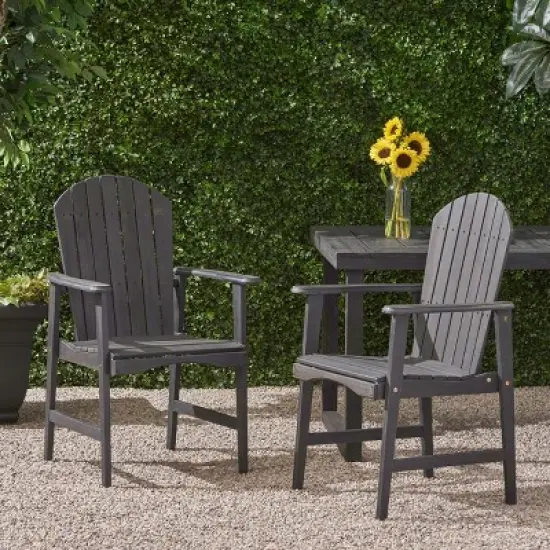 MOEPISY Set of 2 Outdoor Weather Resistant Acacia Wood Adirondack Dining Chairs Dark Gray image {14}