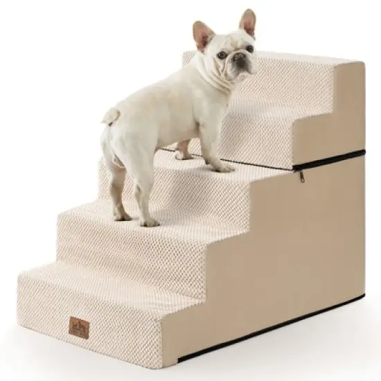 5-Tier Widened Support Pet Stairs, Non-Slip Foldable Dog Steps for Bed & Couch with Removable Cover image {9}