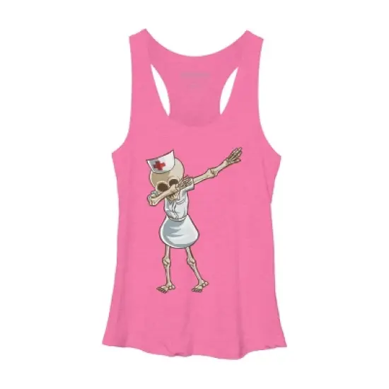 Women's Design By Humans Halloween Dabbing Funny Skeleton Nurse RN Costume Gift By COVI Racerback Tank Top image {6}