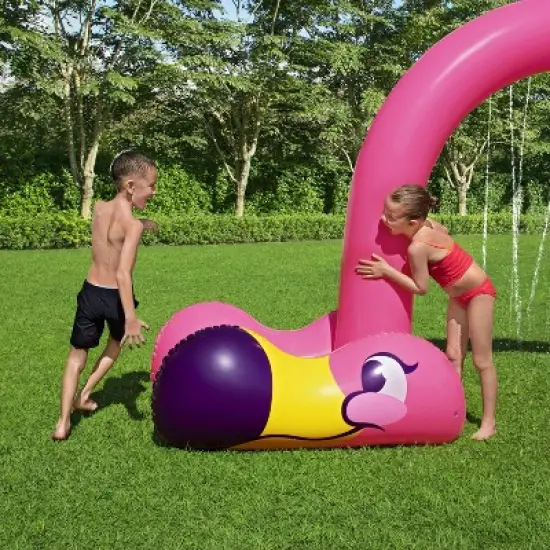 Bestway H2OGO! Jumbo Pink Flamingo Inflatable Outside Water Sprinkler Arch for Kids with Built-In Water Chambers for Stability image {2}