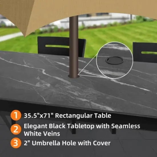 Christopher Knight Home Larry Outdoor 7 Piece Aluminum and Sintered Stone Dining Set with Removable Sunbrella Cushions image {7}