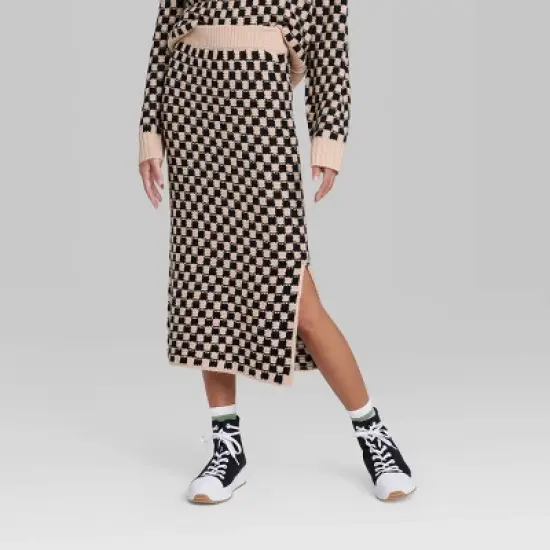 Women's Ascot + Hart Checkered Midi Graphic Sweater Skirt image {1}