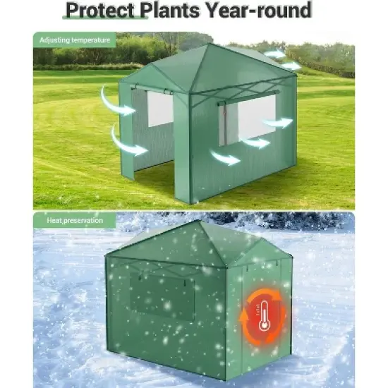 Portable Greenhouse, Outdoor Walk In Green House with Ventilated Mesh Windows and Roll-Up Zippered Doors, Reinforced Metal Frame image {3}