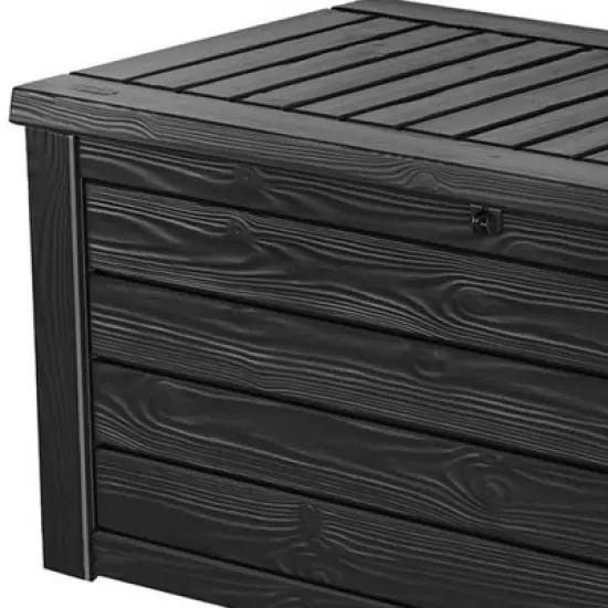 Keter Westwood Outdoor Resin 150 Gallon Deck Storage Box Organizer for Patio Furniture, Pool Toys and Yard Tools with Bench, Dark Gray (2 Pack) image {4}