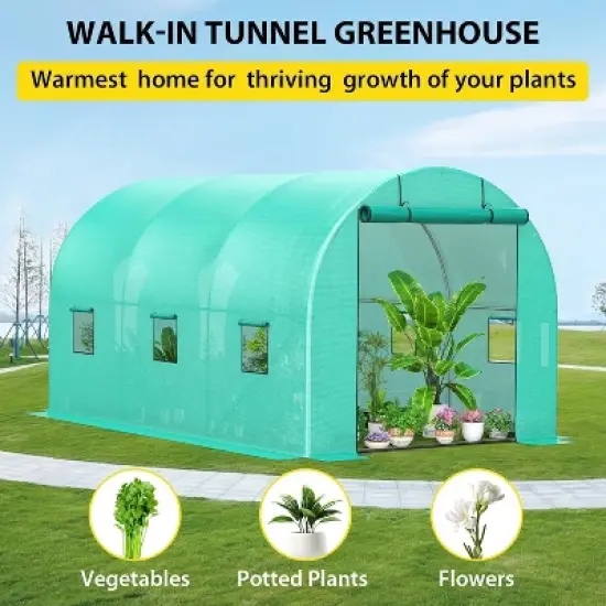 Acekool 8x13FT Walk-In Greenhouse - Galvanized Steel Frame with 6 Windows & PE Cover image {8}