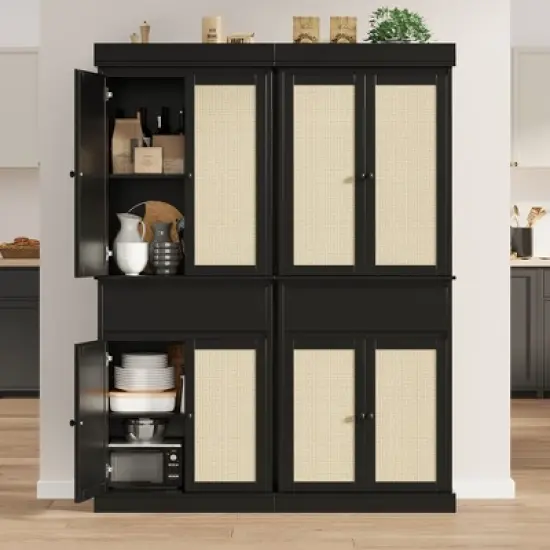 Kitchen Pantry Cabinet, Tall Storage Cabinet with Glass Doors and Adjustable Shelves, Freestanding Cupboard with Drawer for Bathroom, Dining Room, Living Room image {3}