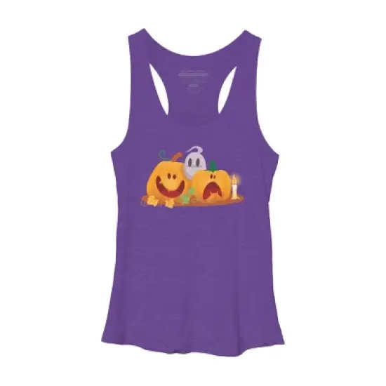 Women's Design By Humans Halloween Cartoon Pumpkins And Ghost By VectorVillain Racerback Tank Top image {6}