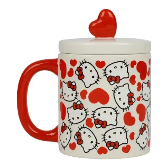 Hello Kitty Valentine's Day 16 Oz White Ceramic Lidded Mug image {4}
