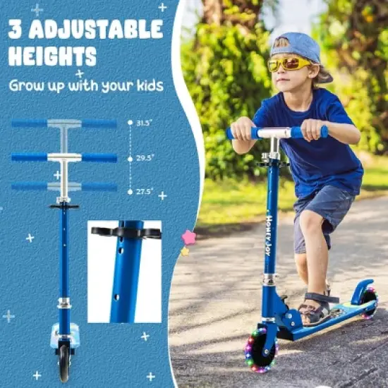 Costway Folding Adjustable Height Kids Toy Kick Scooter Rear Brake 2 Flashing Wheels image {6}