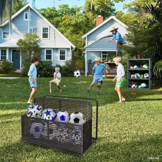 Waterproof Wicker Pool Float Storage Basket with Rolling Wheels, Large Outdoor Organizer, Patio Deck Box for Backyard and Poolside Use image {5}